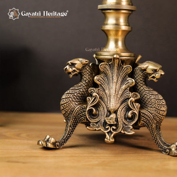 Brass Jaguar Candle Stand – Bold Elegance and Power | Gayatri Heritage