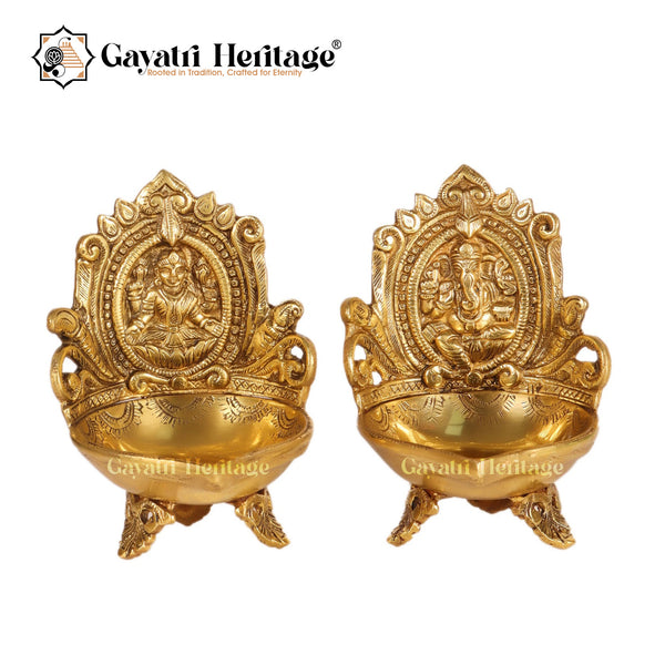 Brass Ganesh & Laxmi Diya Lamp (Pair) – Divine Prosperity | Gayatri Heritage