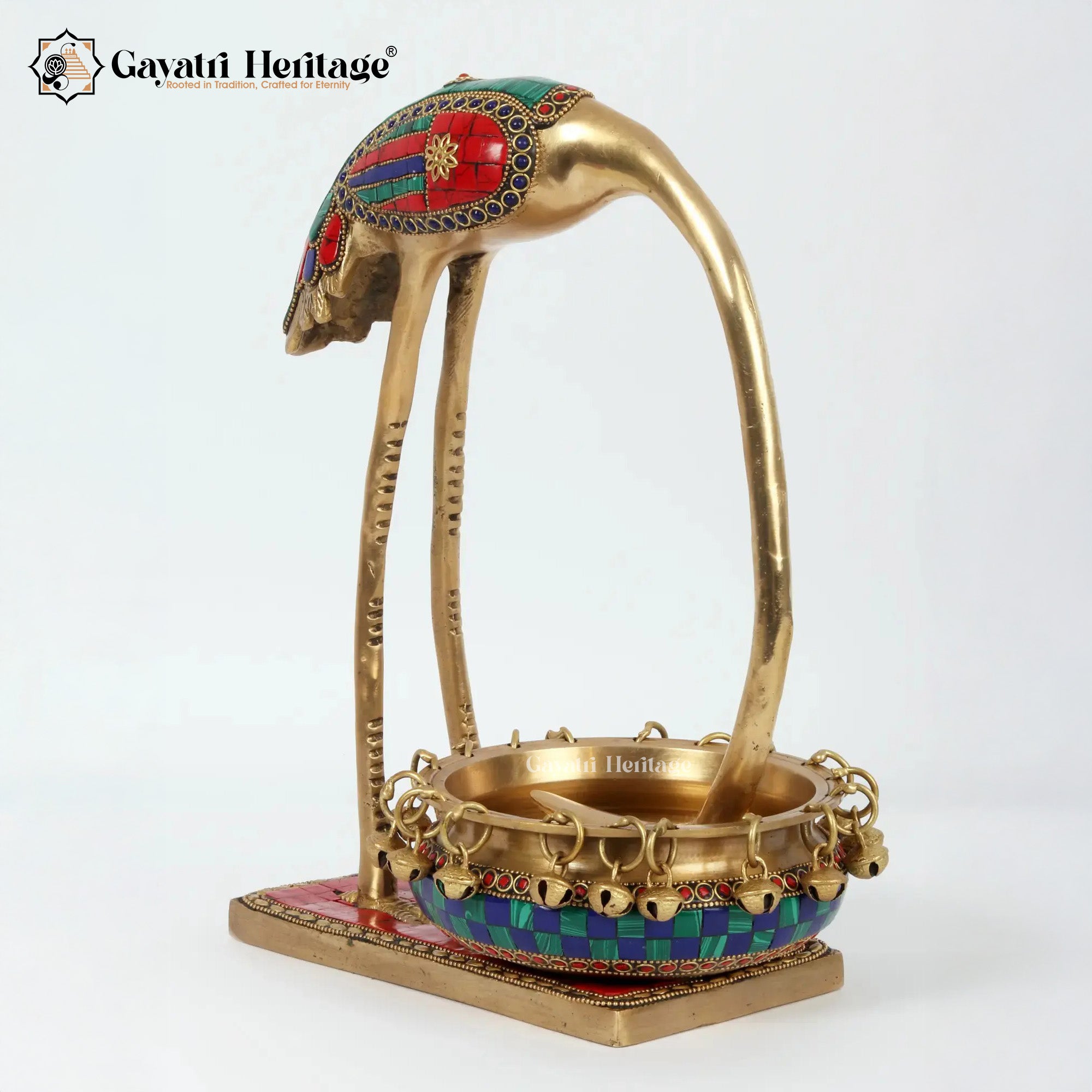 Brass Flamingo with Urli – Elegant Home Decor | Gayatri Heritage
