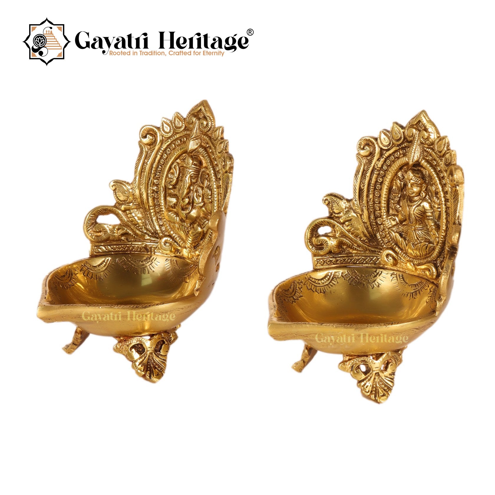 Brass Ganesh & Laxmi Diya Lamp (Pair) – Divine Prosperity | Gayatri Heritage