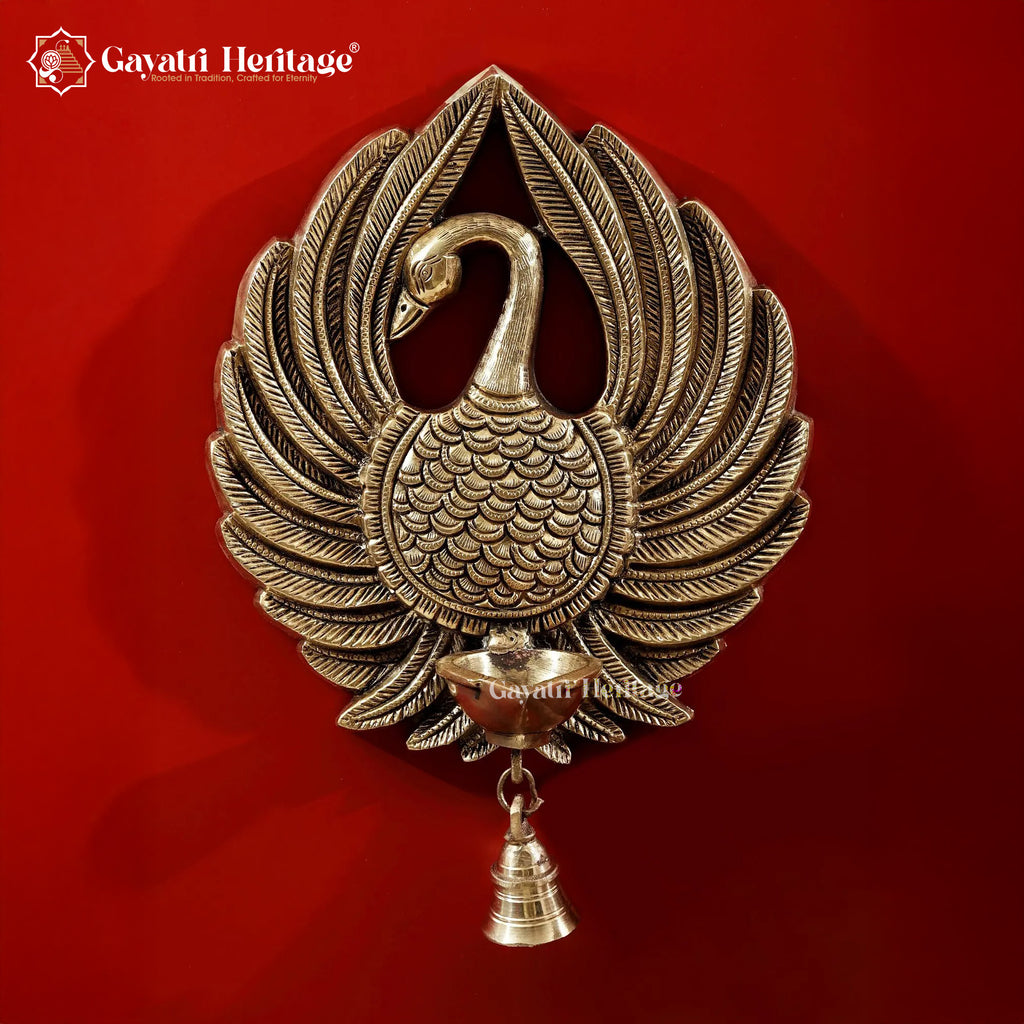 Brass Wall Hanging Peacock Deepam with Bell – Divine Home Decor