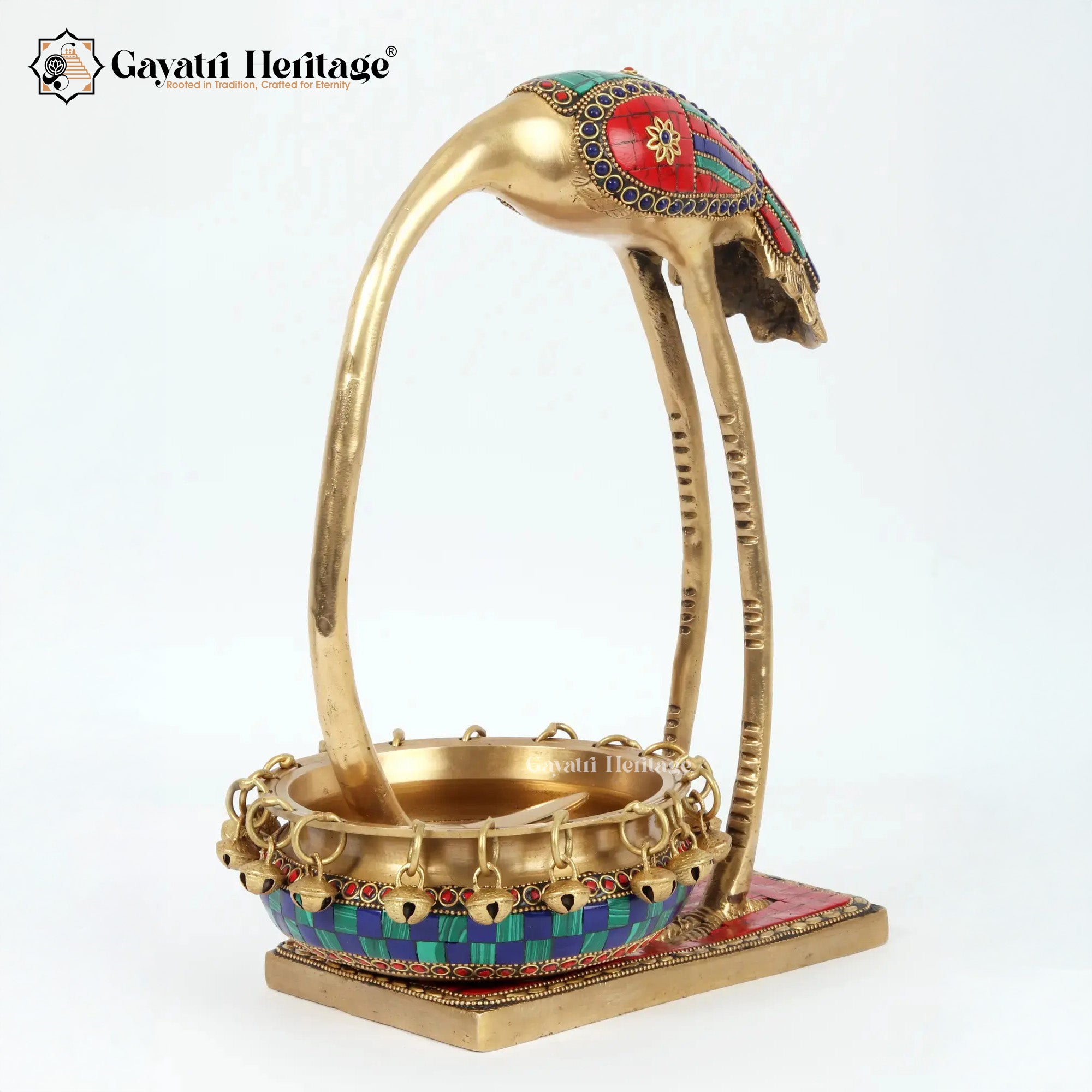 Brass Flamingo with Urli – Elegant Home Decor | Gayatri Heritage