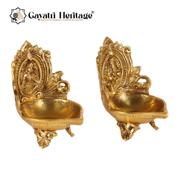 Brass Ganesh & Laxmi Diya Lamp (Pair) – Divine Prosperity | Gayatri Heritage