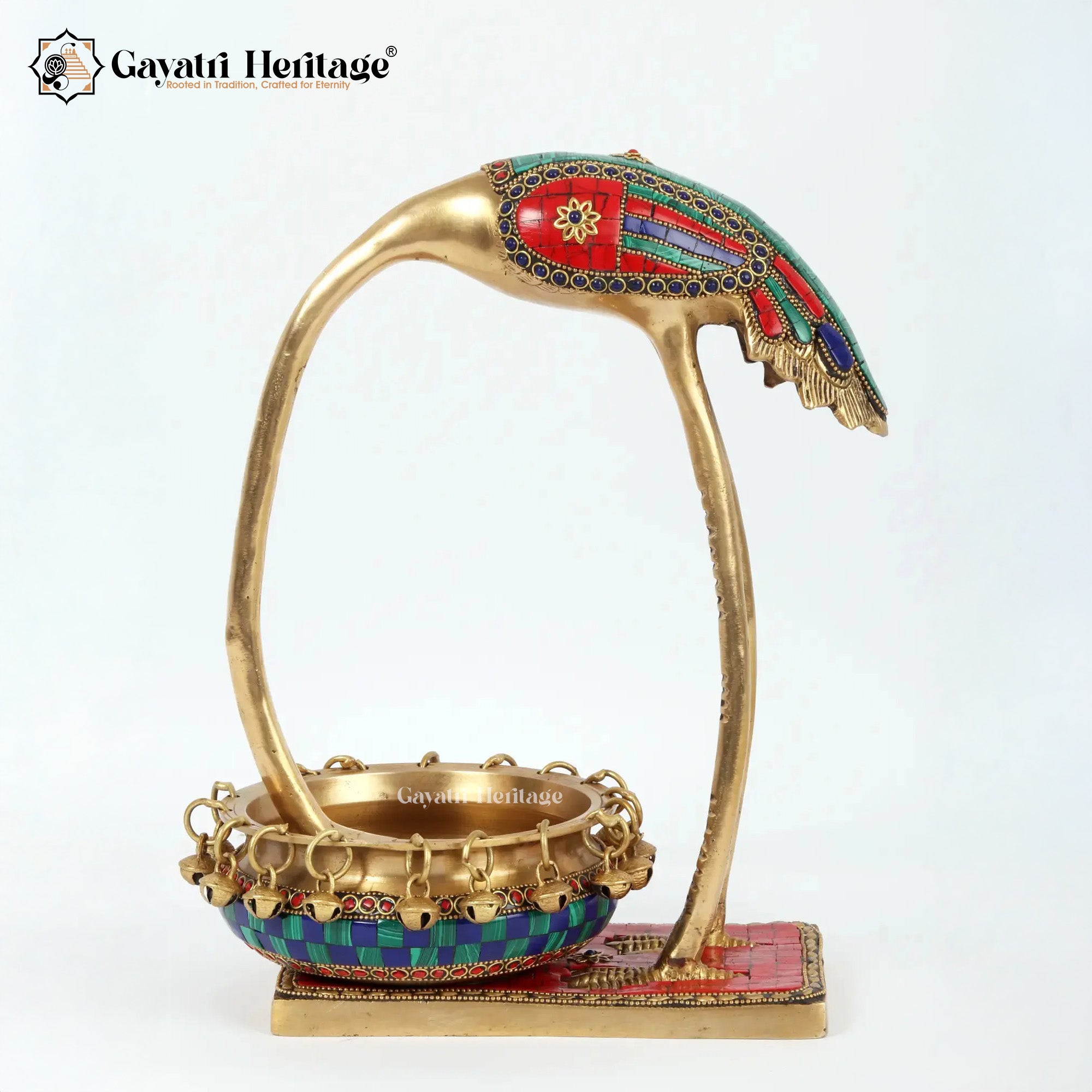 Brass Flamingo with Urli – Elegant Home Decor | Gayatri Heritage