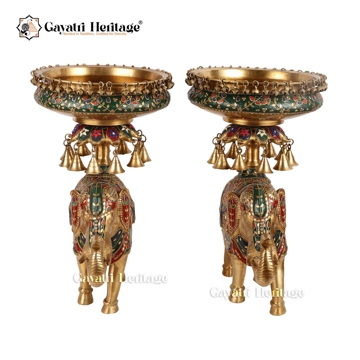 Ethnic Brass Design Urli Over Brass Elephant Showpiece