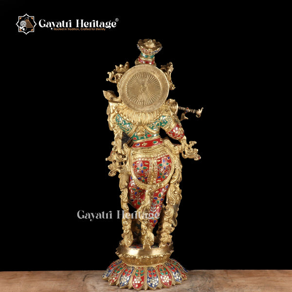 Brass Statue of Krishna with Stone Work – Divine Elegance and Timeless Craftsmanship | Gayatri Heritage