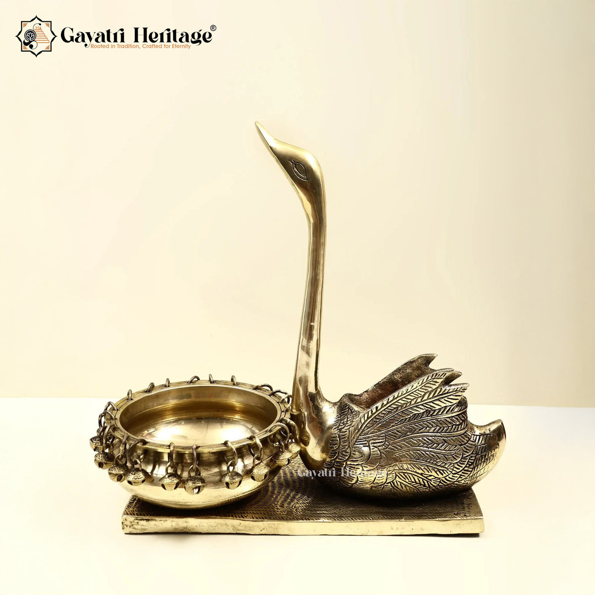 Brass Swan with Urli – Elegant Decorative Bowl | Gayatri Heritage