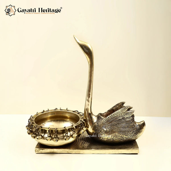 Brass Swan with Urli – Elegant Decorative Bowl | Gayatri Heritage