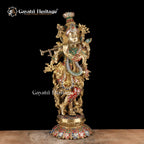 Brass Statue of Krishna with Stone Work – Divine Elegance and Timeless Craftsmanship | Gayatri Heritage