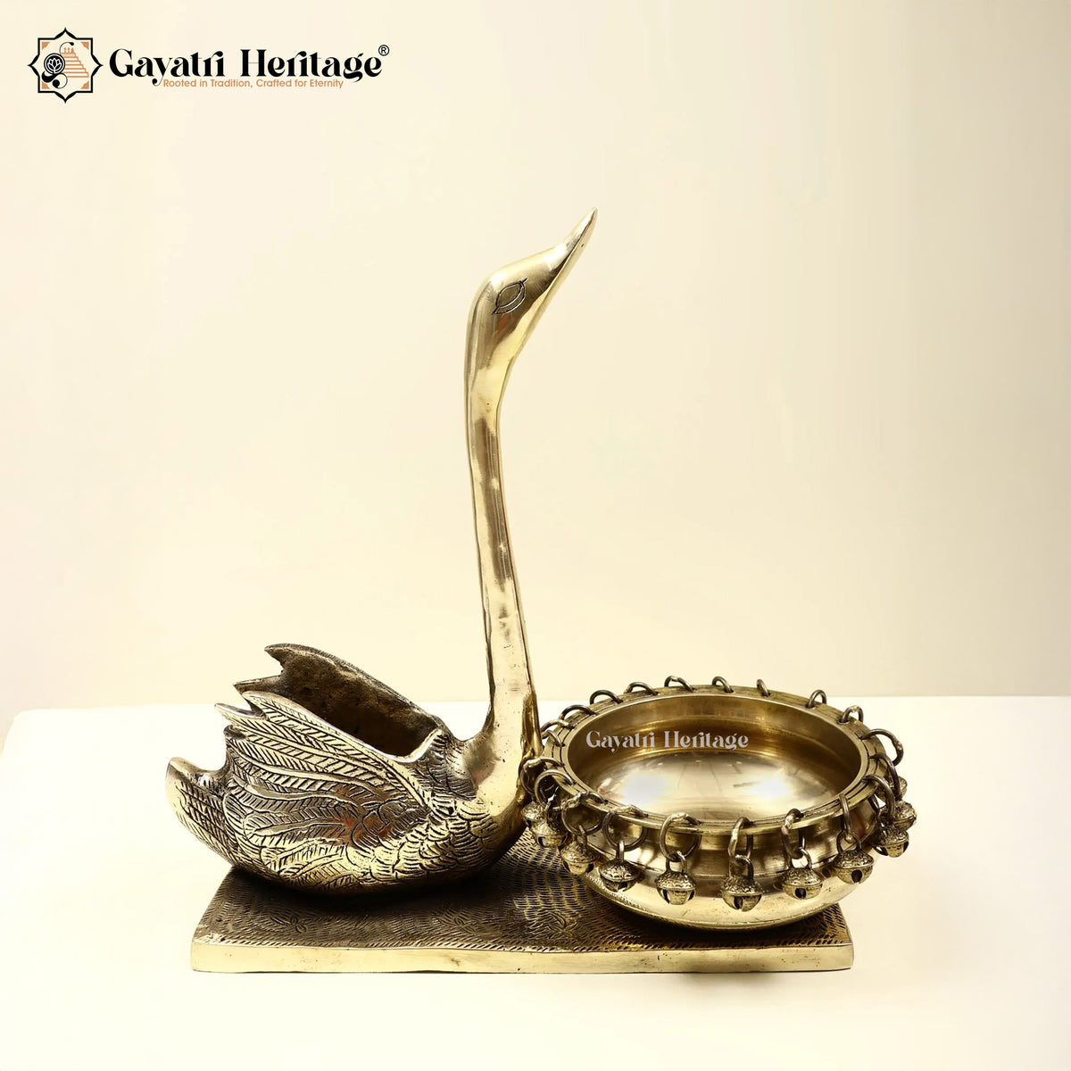 Brass Swan with Urli – Elegant Decorative Bowl | Gayatri Heritage