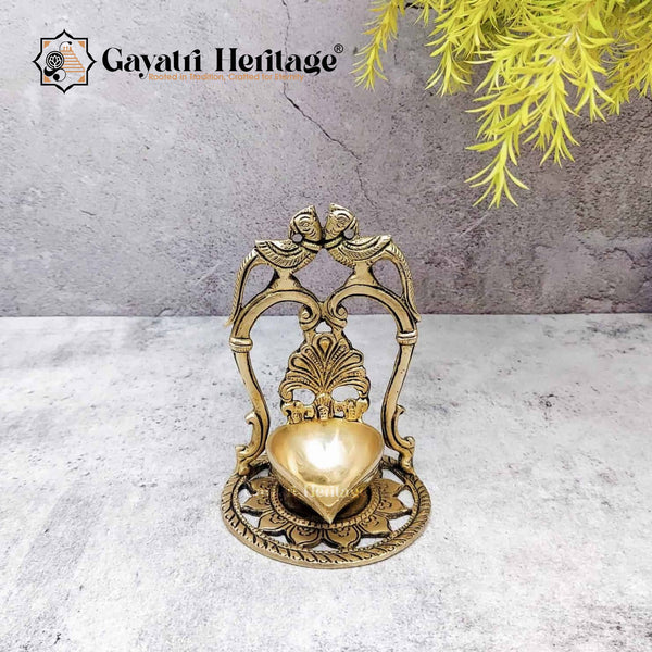 Brass Parrot Couple Vilakku – Ethereal Lighting Décor | Gayatri Heritage