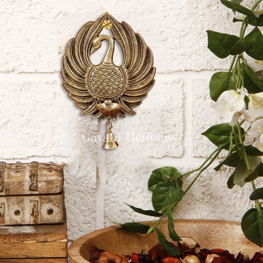Brass Wall Hanging Peacock Deepam with Bell – Divine Home Decor