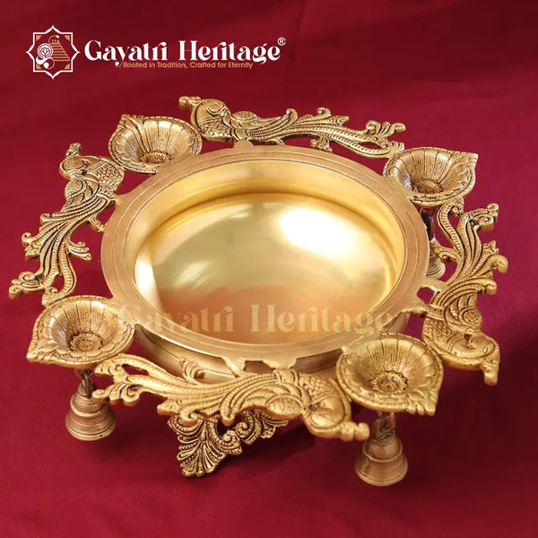 Brass Peacock Urli with Bell – Elegant Traditional Centerpiece | Gayatri Heritage Gayatri Heritage