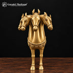 Brass Five-Headed Horse Statue | 24 Inch Panchmukhi Horse Vastu & Feng Shui Decor