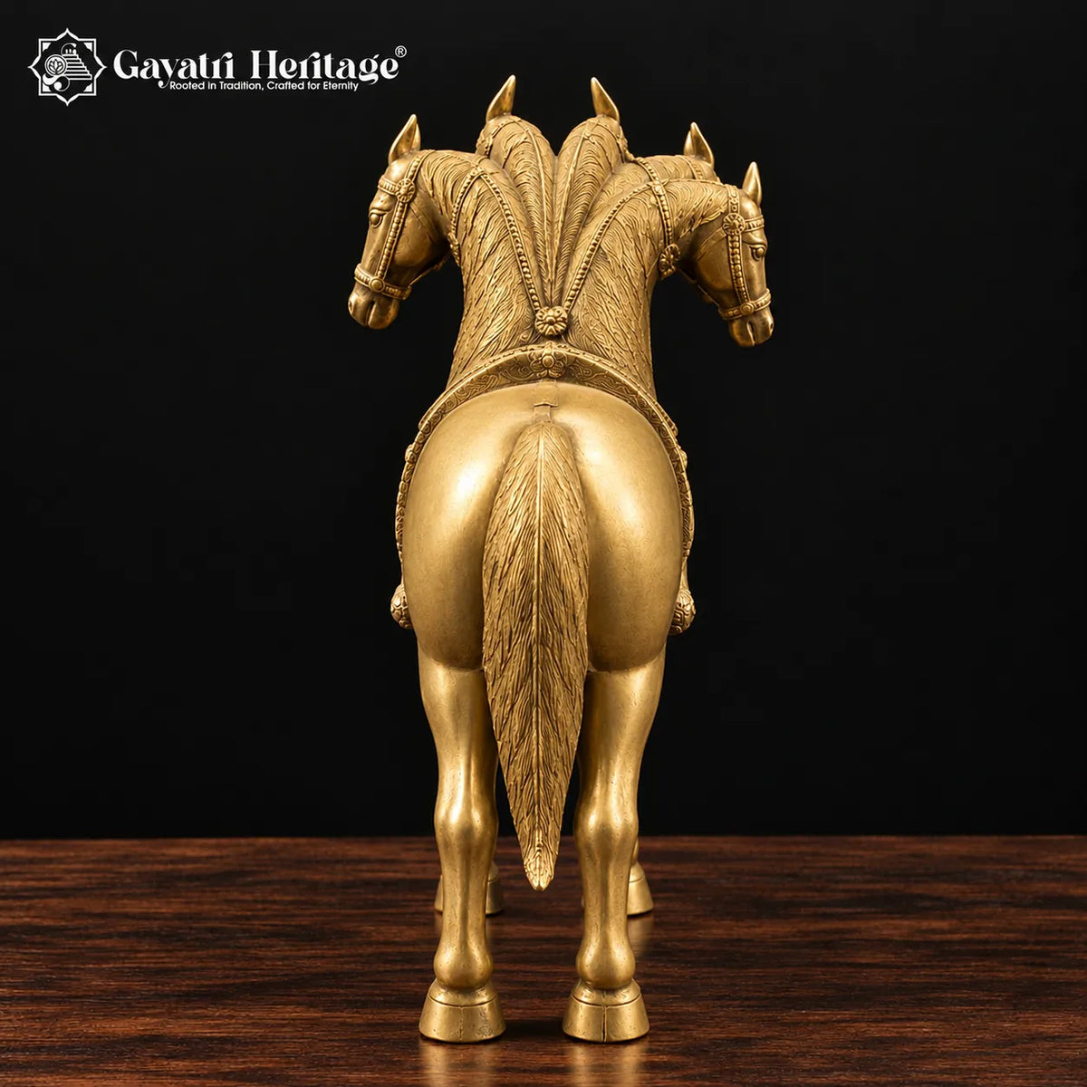Brass Five-Headed Horse Statue | 24 Inch Panchmukhi Horse Vastu & Feng Shui Decor