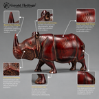 Brass Rhino Statue – Deep Red Maroon Antique Finish with Textured Skin Detail