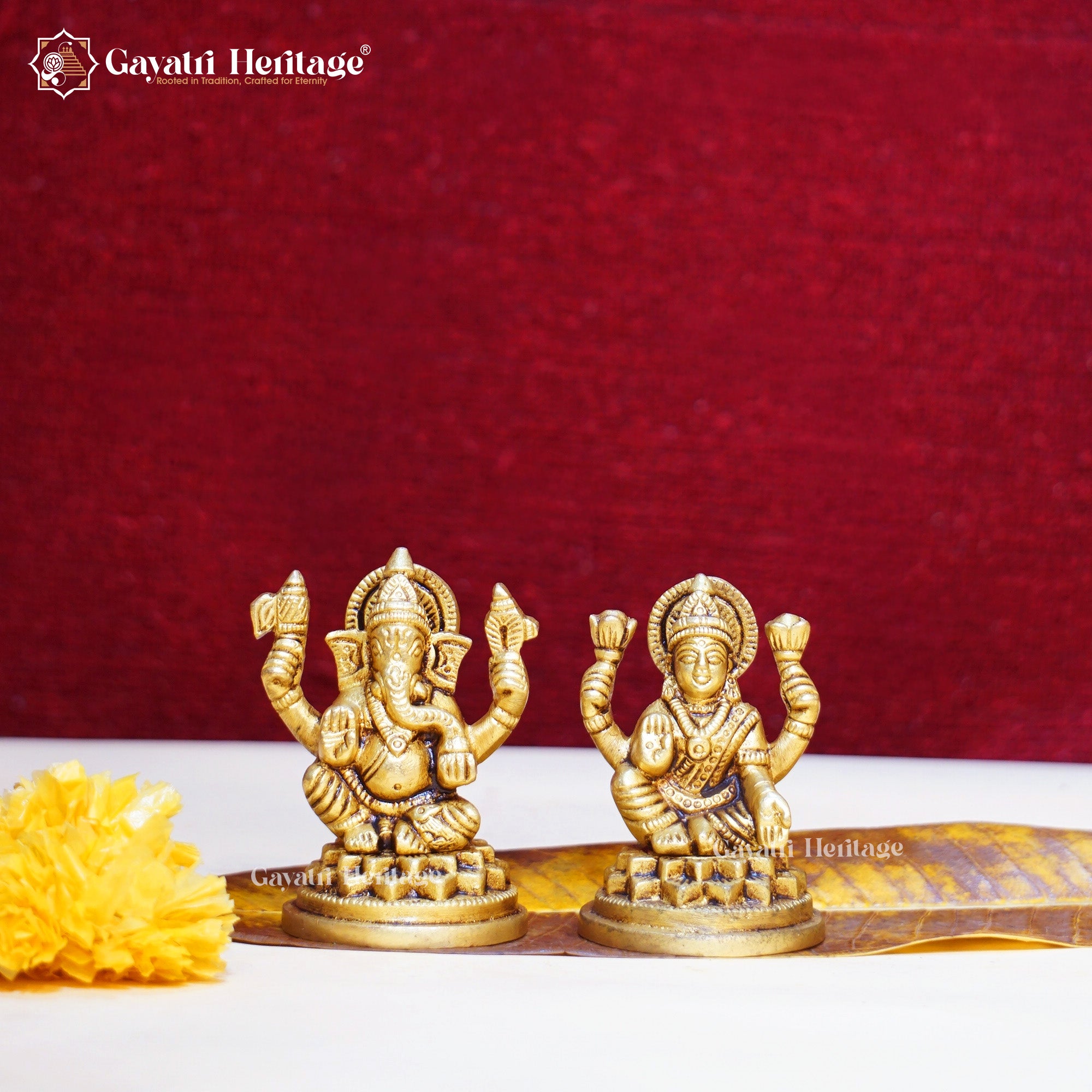 Brass Ganesha Lakshmi Statue – Blessings & Prosperity Idol