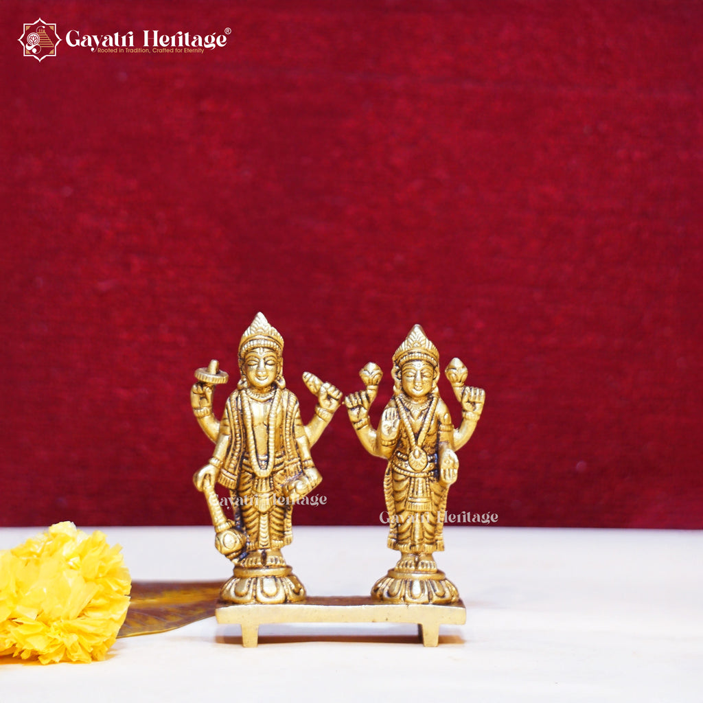 Brass Standing Vishnu Lakshmi Statue – Divine Blessings Idol