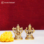 Brass Ganesh Lakshmi Statue – Auspicious Prosperity Idol
