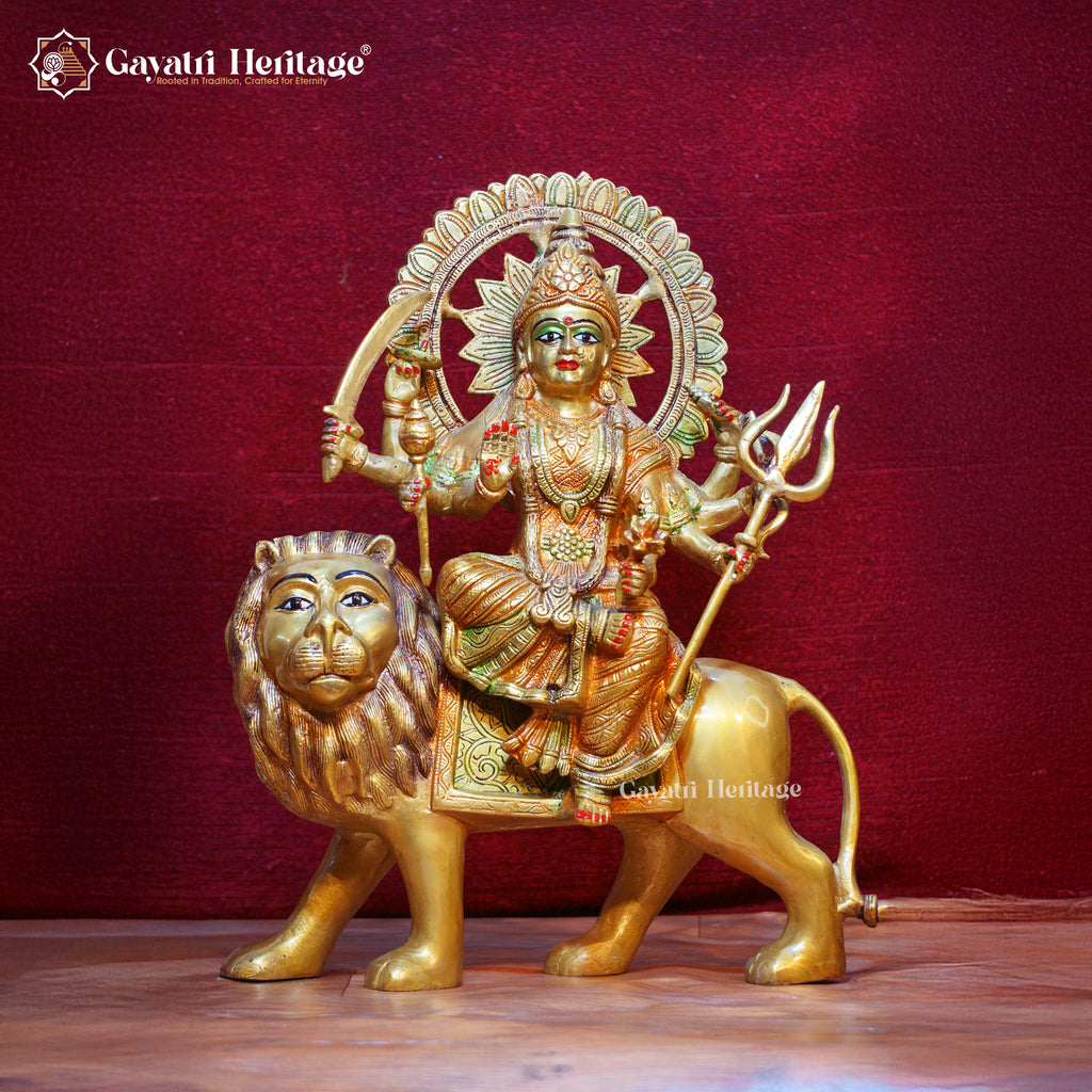 Brass Durga Mata Idol – Divine Goddess with Traditional Makeup