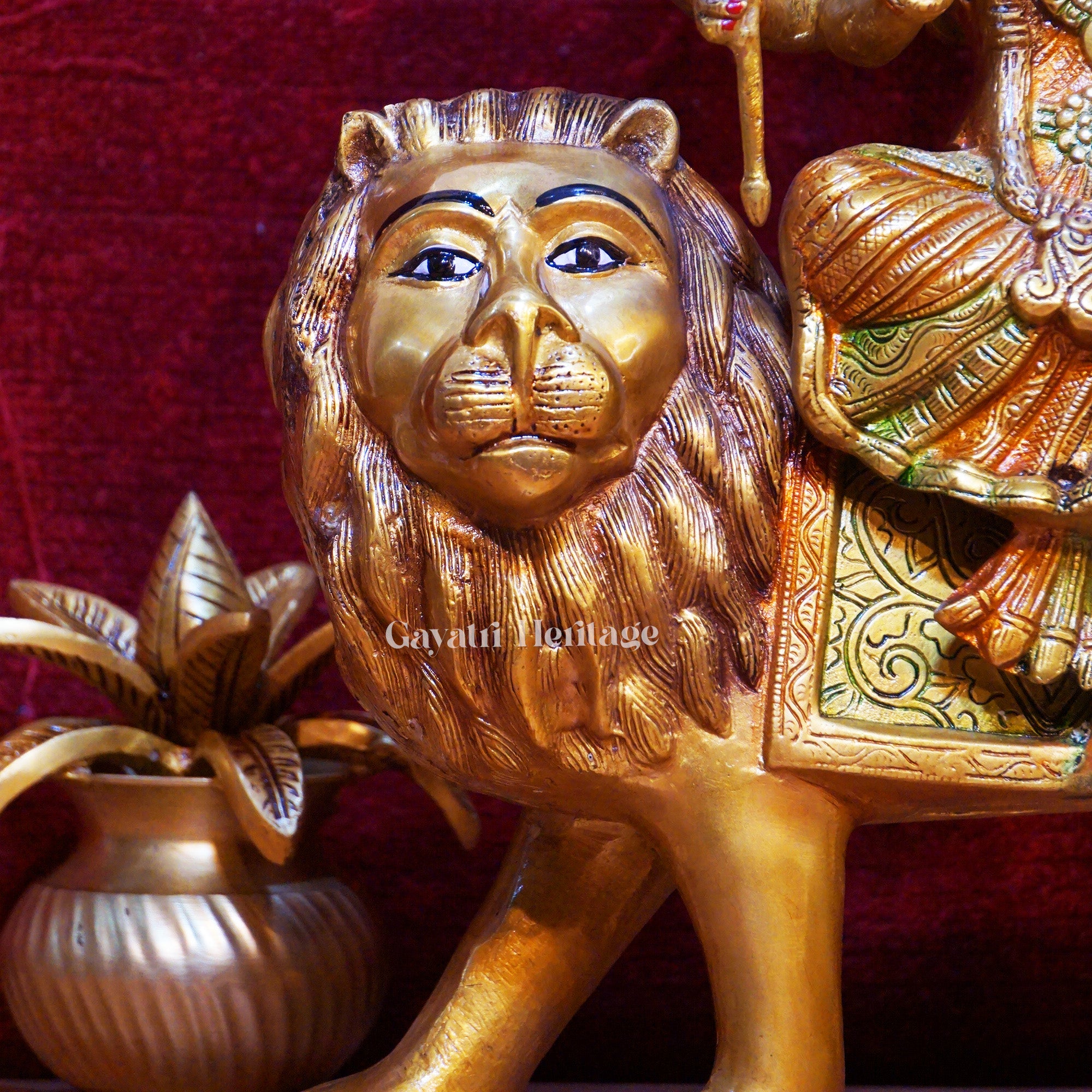 Brass Durga Mata Idol – Divine Goddess with Traditional Makeup