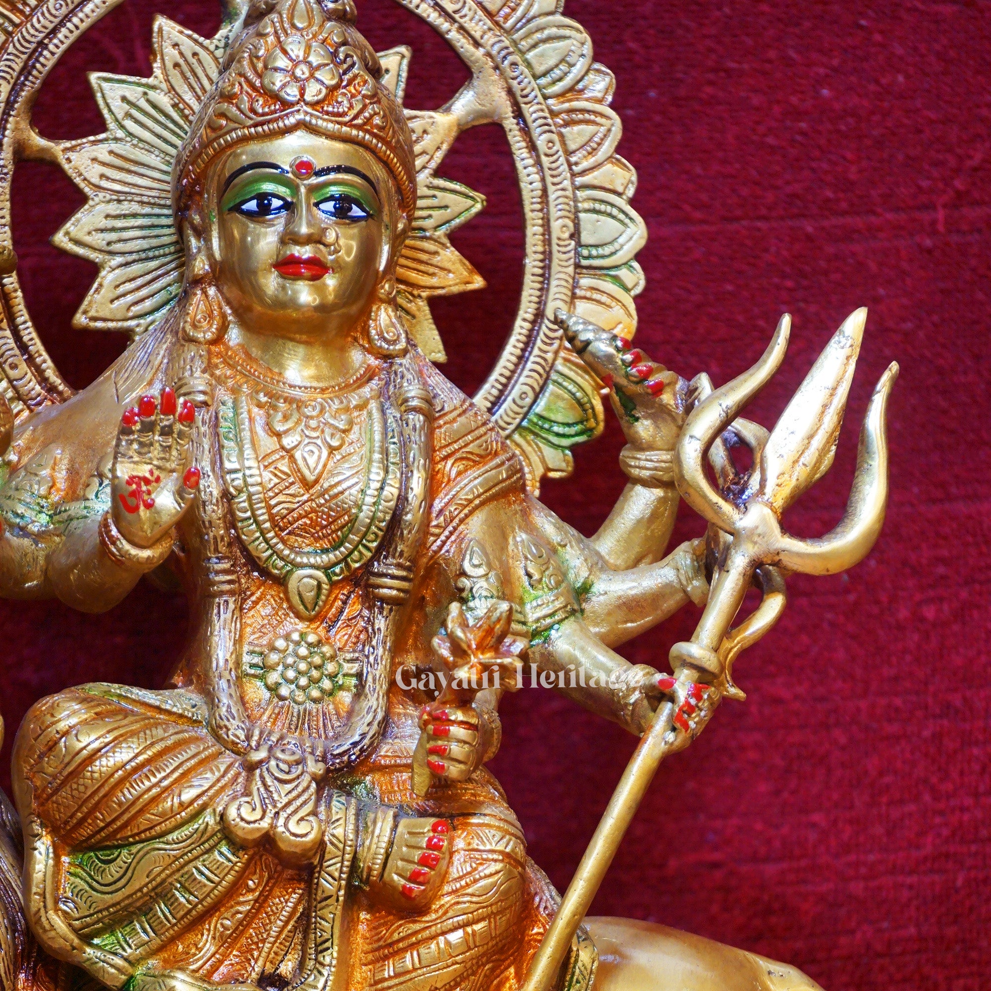 Brass Durga Mata Idol – Divine Goddess with Traditional Makeup