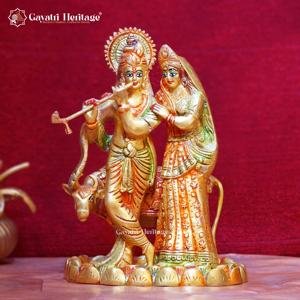 Brass Radha Krishna Idol – Multicolor Divine Beauty