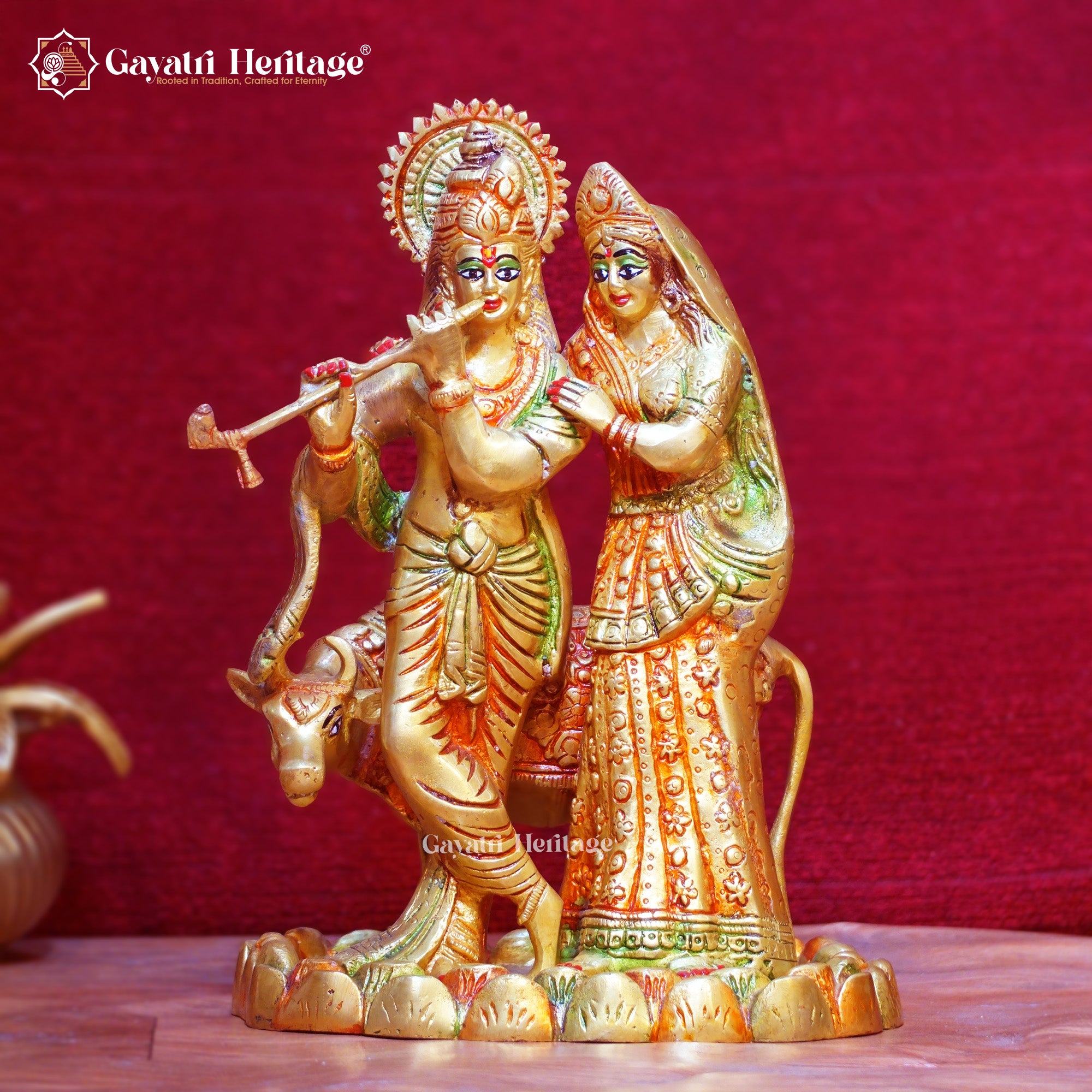 Brass Radha Krishna Idol – Multicolor Divine Beauty