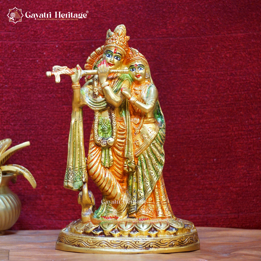 Brass Radha Krishna Idol – Multicolor Divine Elegance