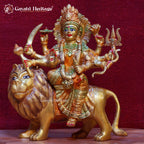 Brass Durga Mata Idol – Multicolor Divine Grace & Power