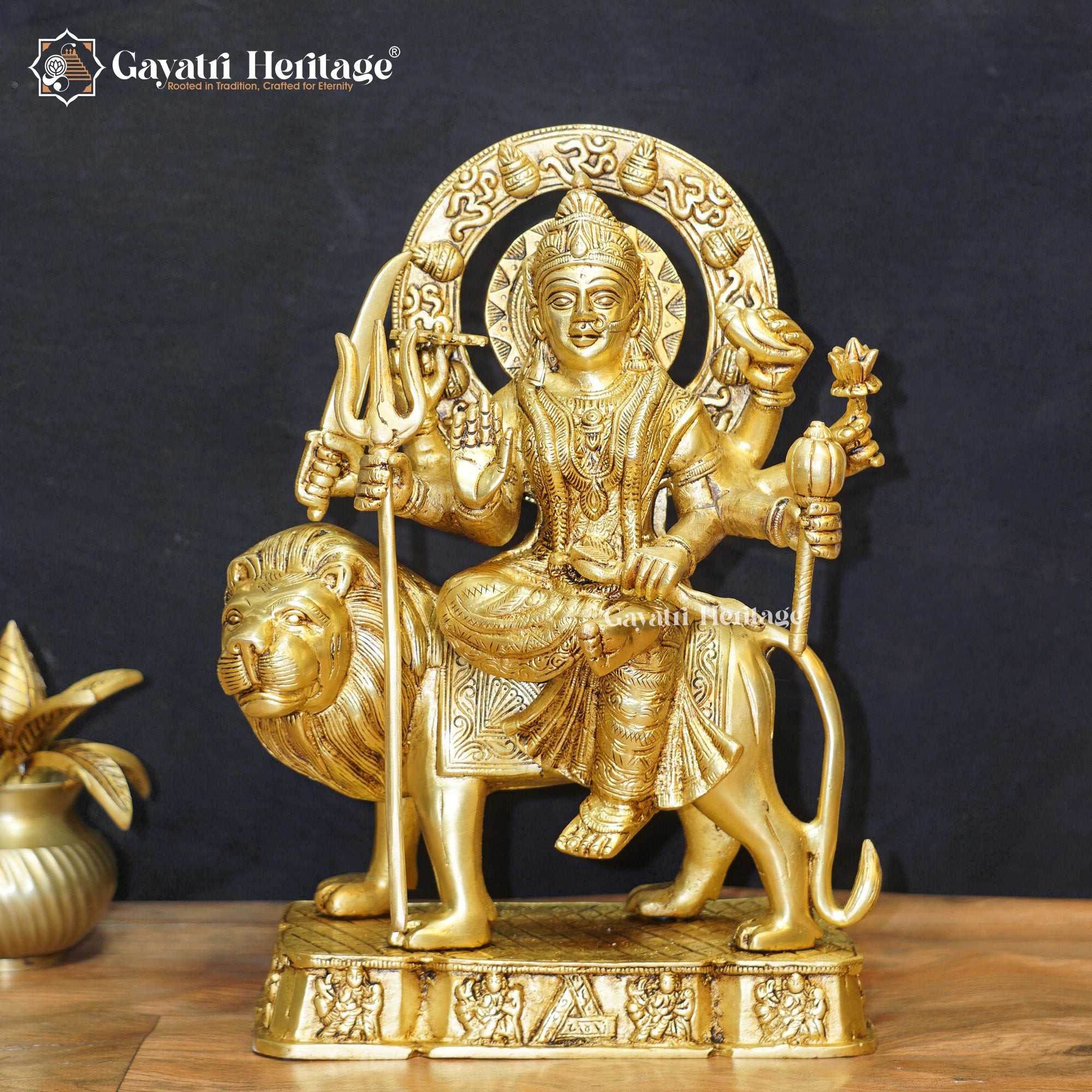 Brass Durga Mata on Lion – Square Base Divine Majesty