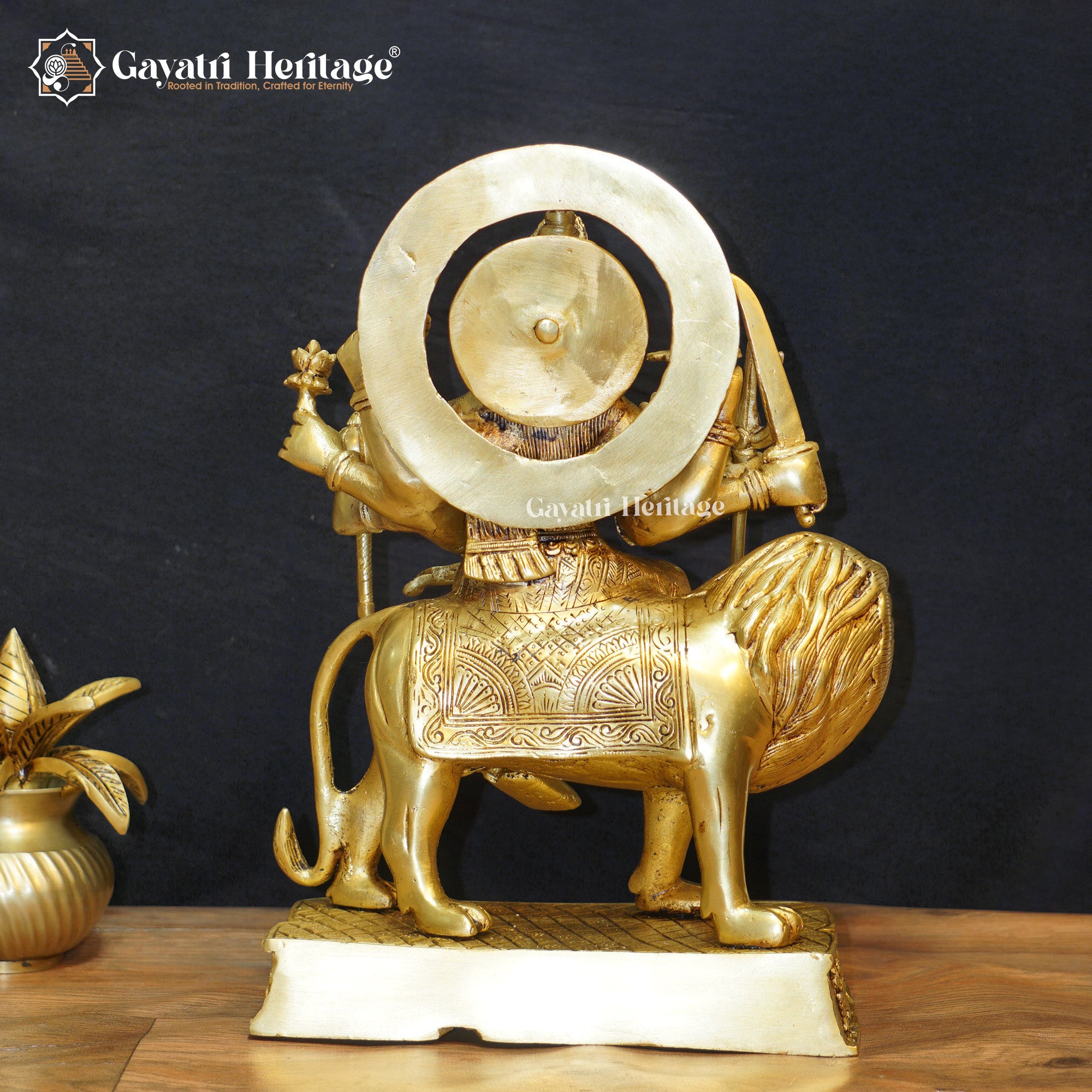 Brass Durga Mata on Lion – Square Base Divine Majesty