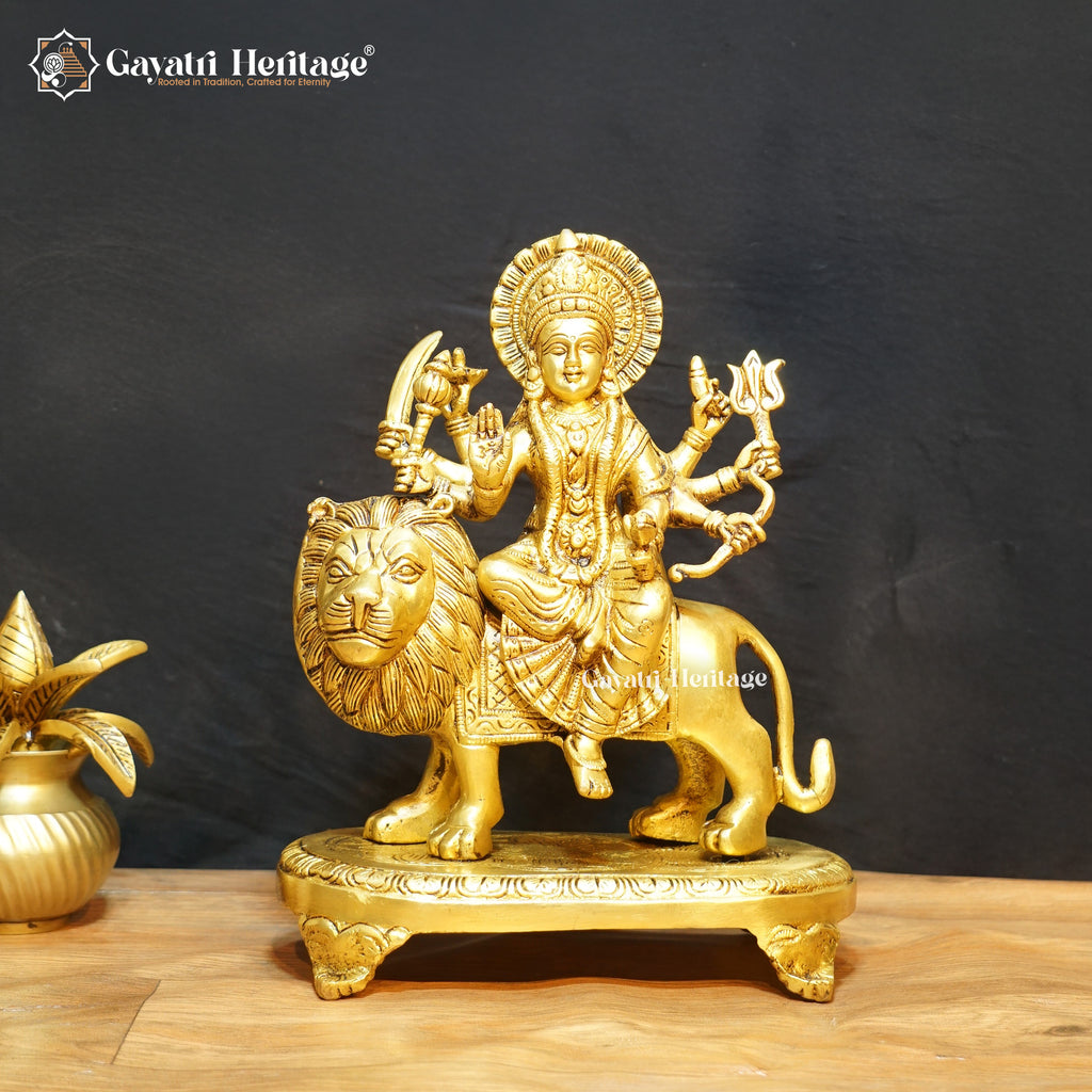 Brass Durga Mata – Antique Finish on Sturdy Base