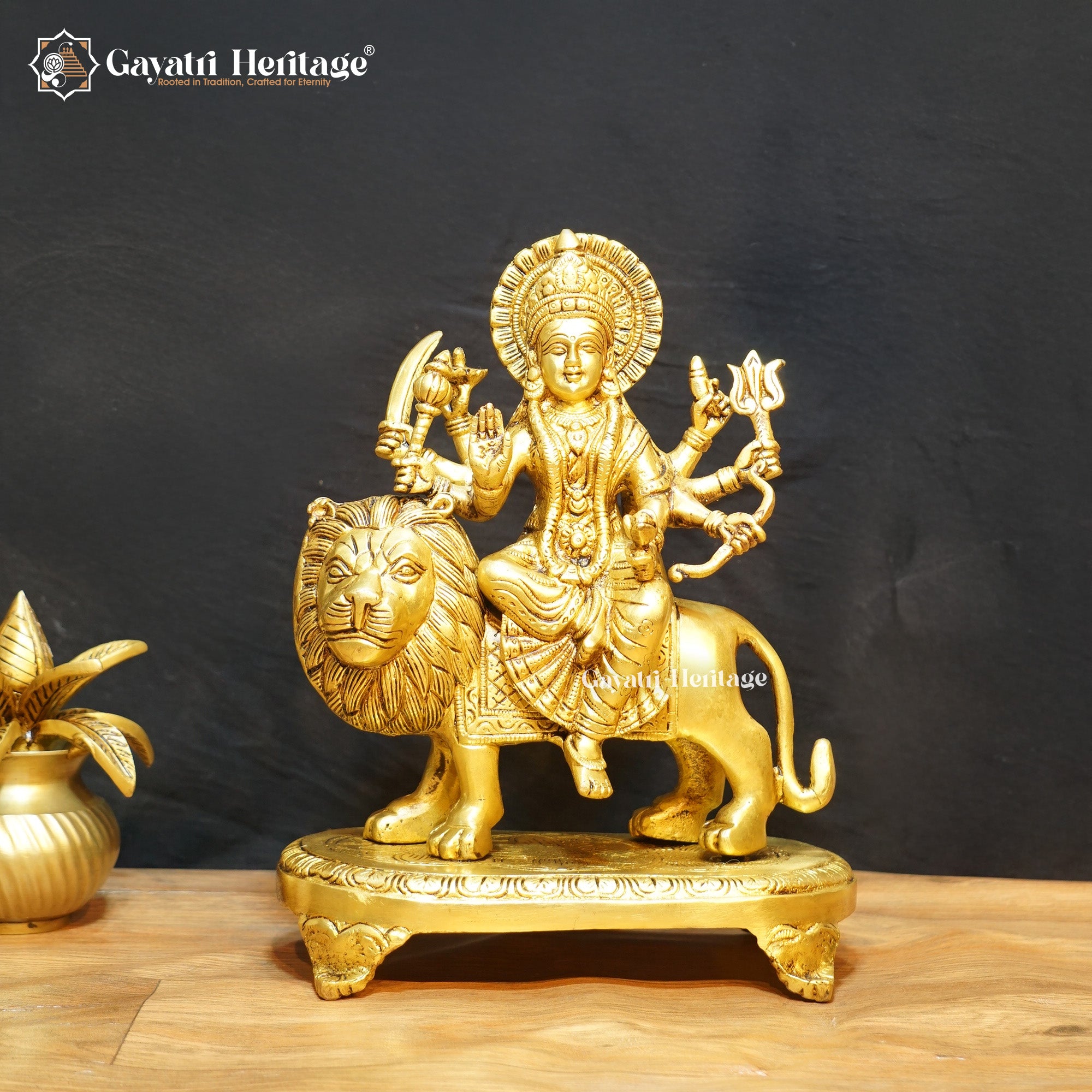 Brass Durga Mata – Antique Finish on Sturdy Base