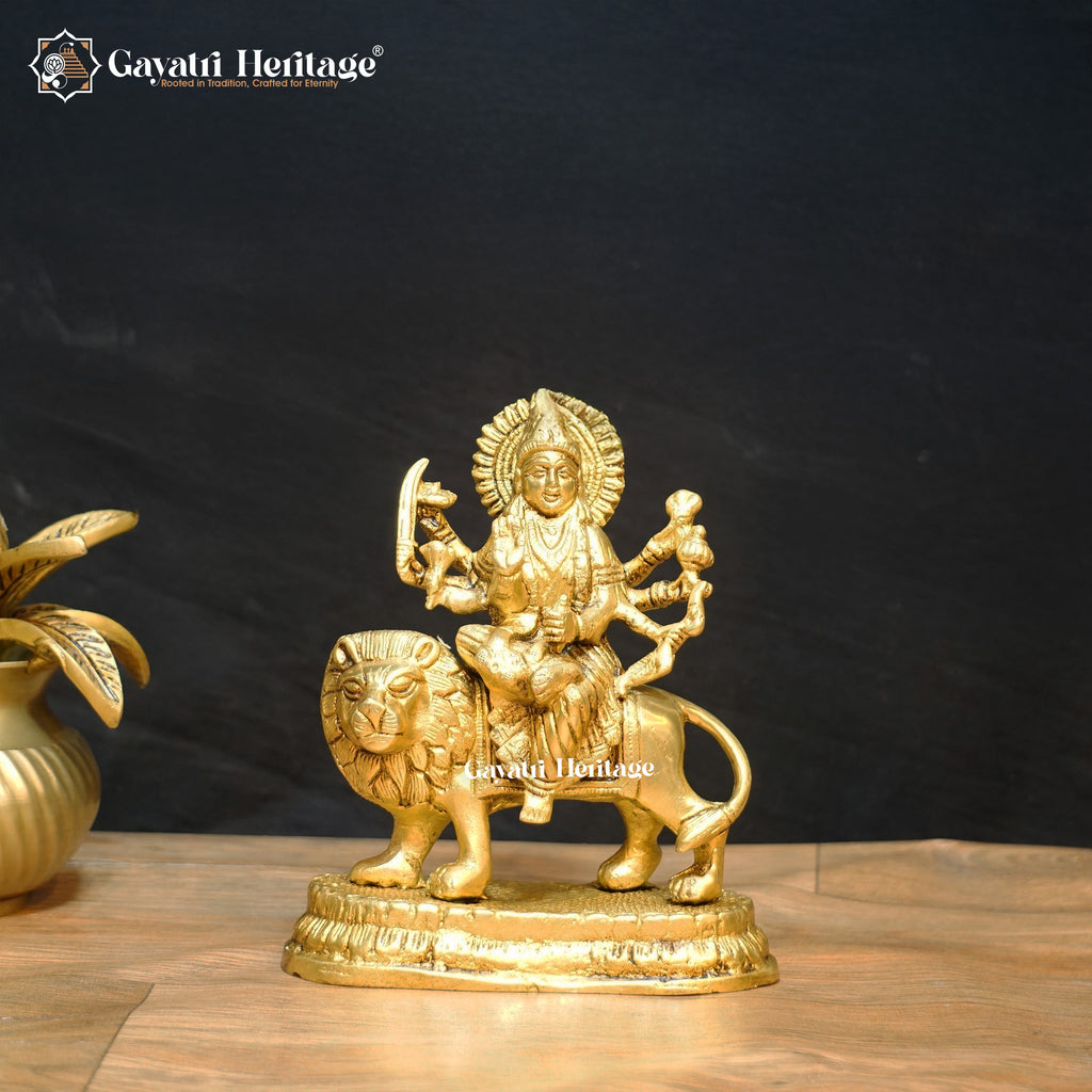 Brass Sherawali Mata – Divine Goddess Idol on Base