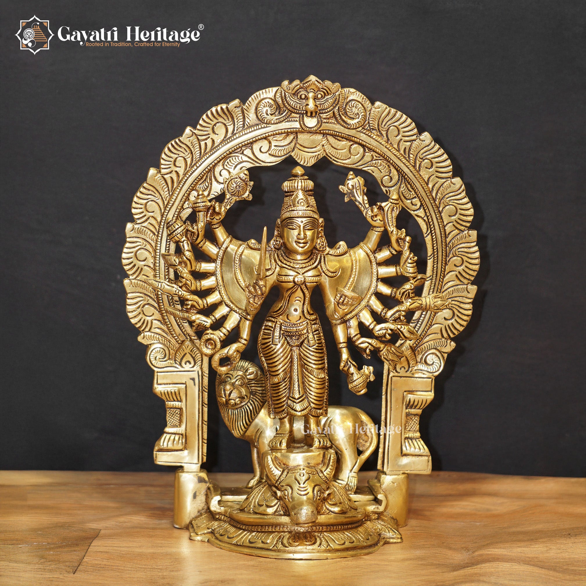 Brass Mahishasura Mardini Statue – Divine Idol with Prabhavali