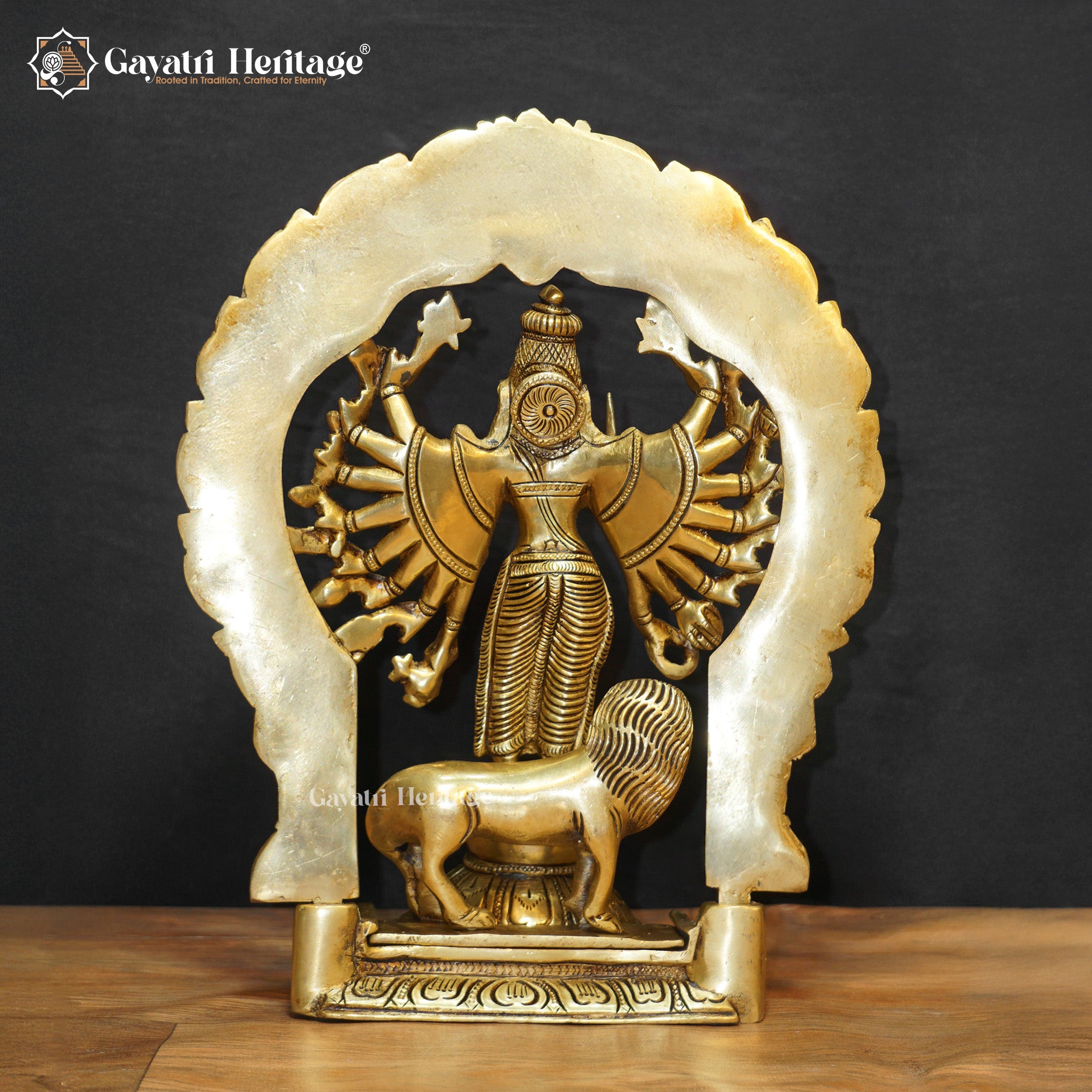 Brass Mahishasura Mardini Statue – Divine Idol with Prabhavali