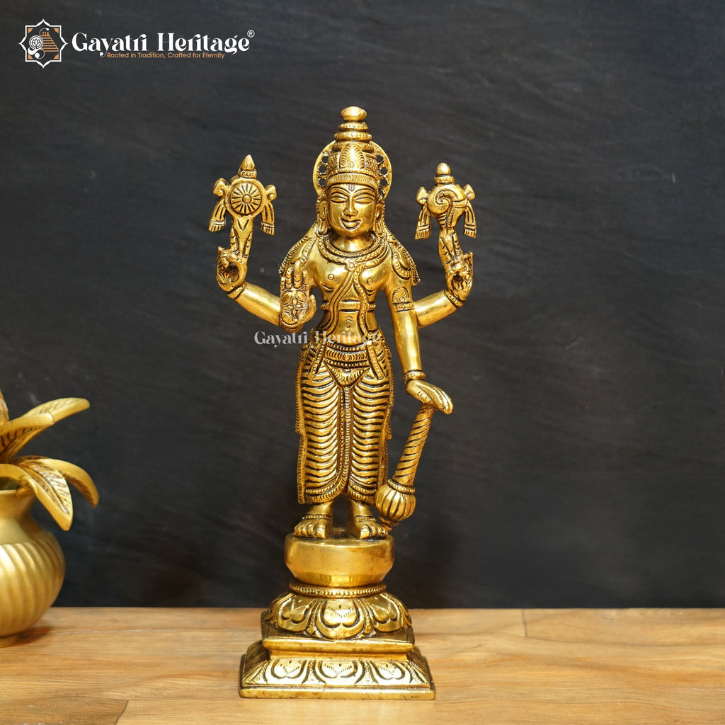 Brass Lord Vishnu Idol – South Indian Style Divine Statue