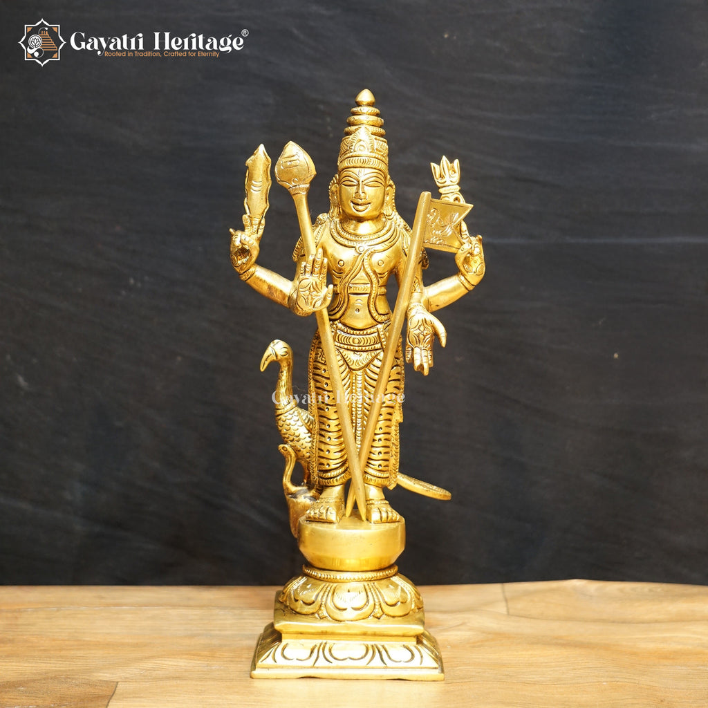 Brass Lord Murugan Statue – Divine Tamil God Idol for Puja