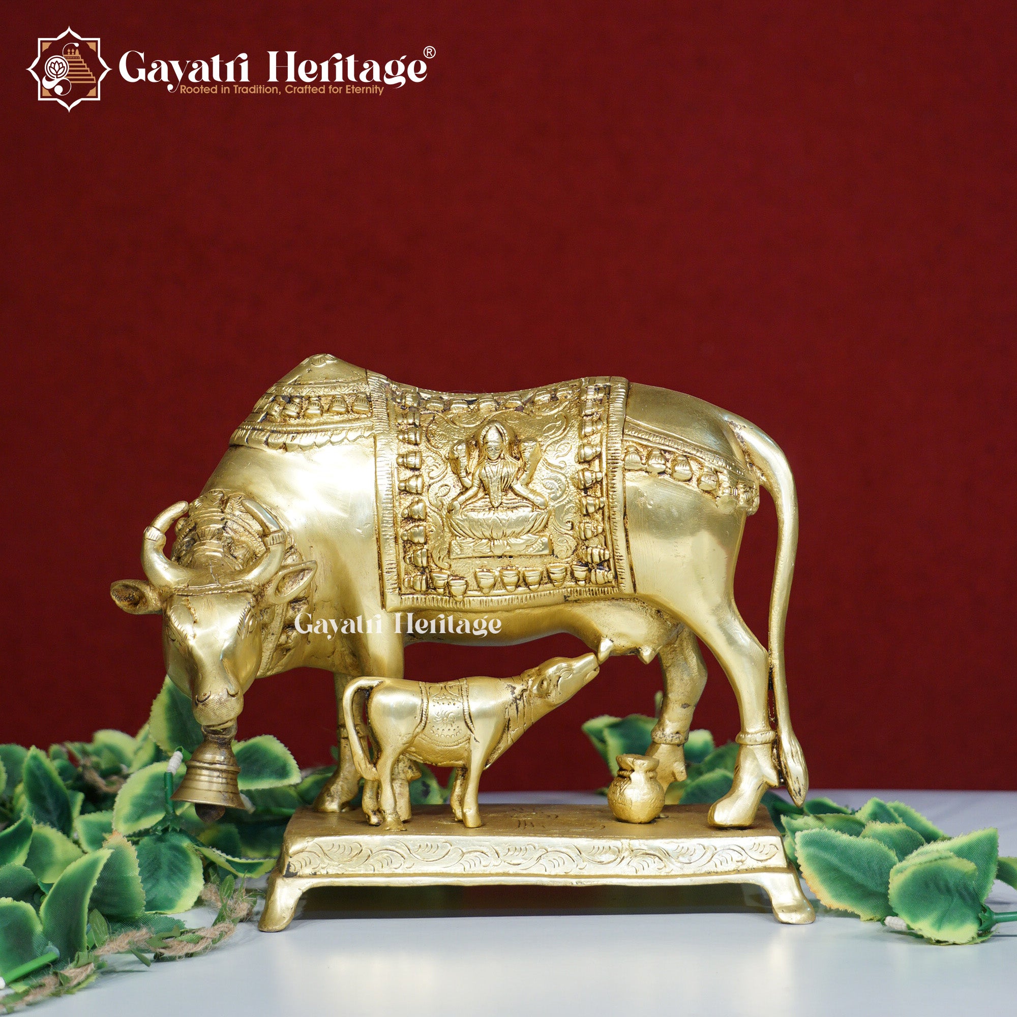 Brass Cow and Calf – Antique Finish Divine Symbol | Gayatri Heritage