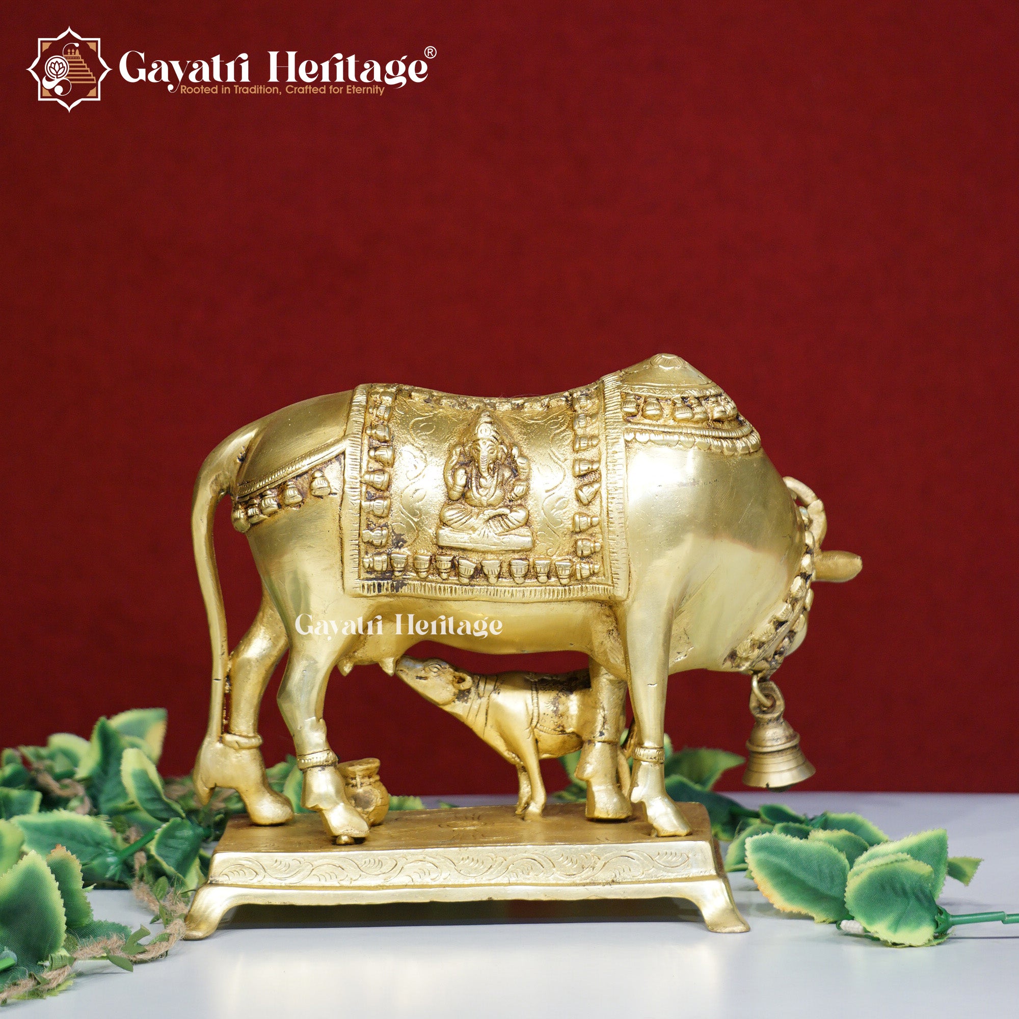 Brass Cow and Calf – Antique Finish Divine Symbol | Gayatri Heritage