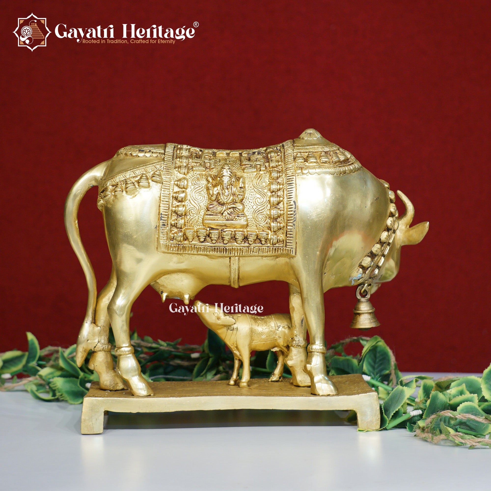 Brass Cow and Calf – Sacred Nandi Statue | Gayatri Heritage