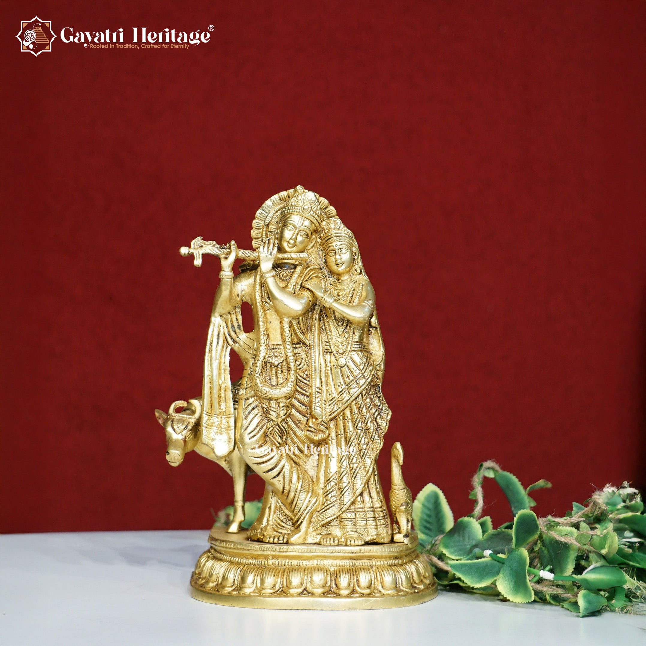 Brass Radha Krishna with Cow – Divine Love & Graceful Decor