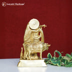 Brass Radha Krishna with Cow – Divine Love & Graceful Decor
