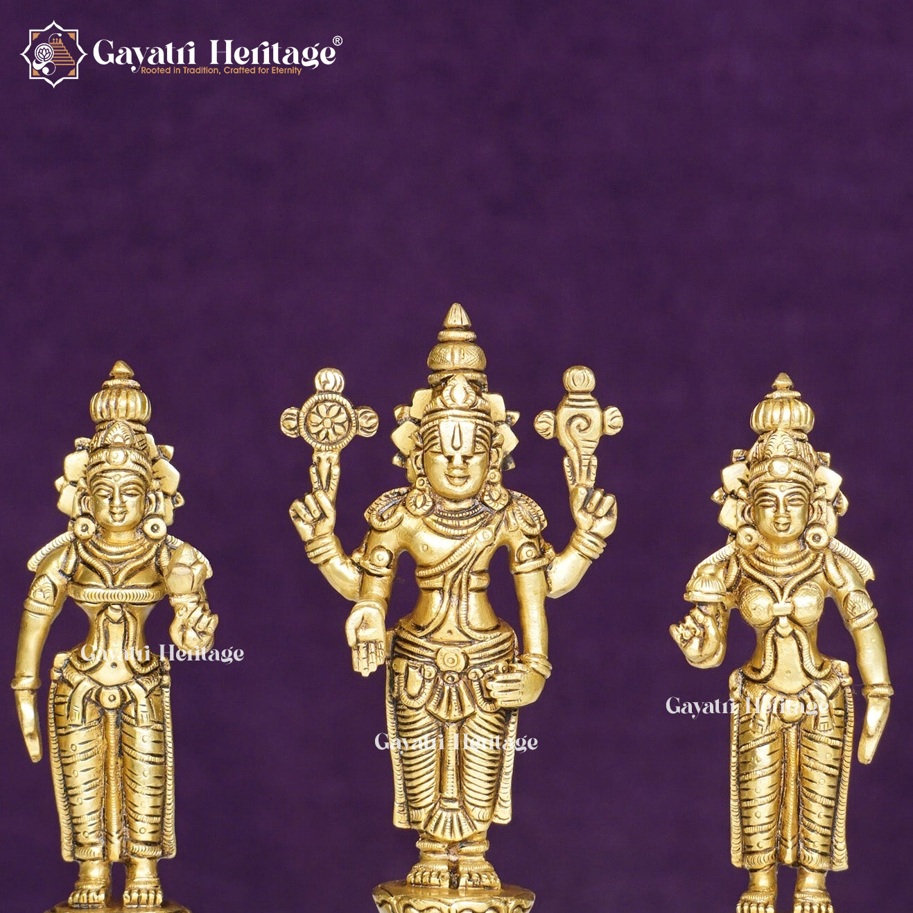 Brass Balaji with Sridevi & Bhudevi – Divine Tirupati Idol for Puja