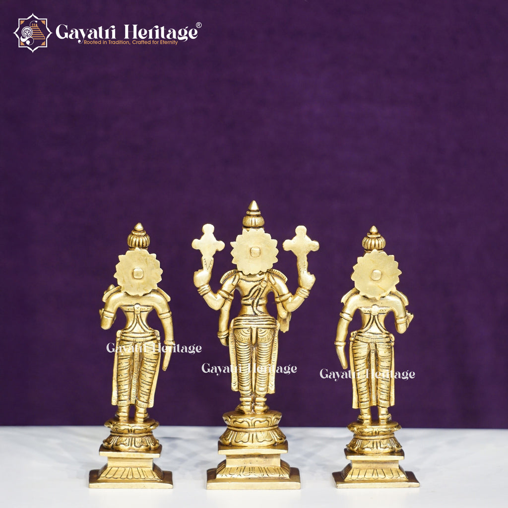 Brass Balaji with Sridevi & Bhudevi – Divine Tirupati Idol for Puja
