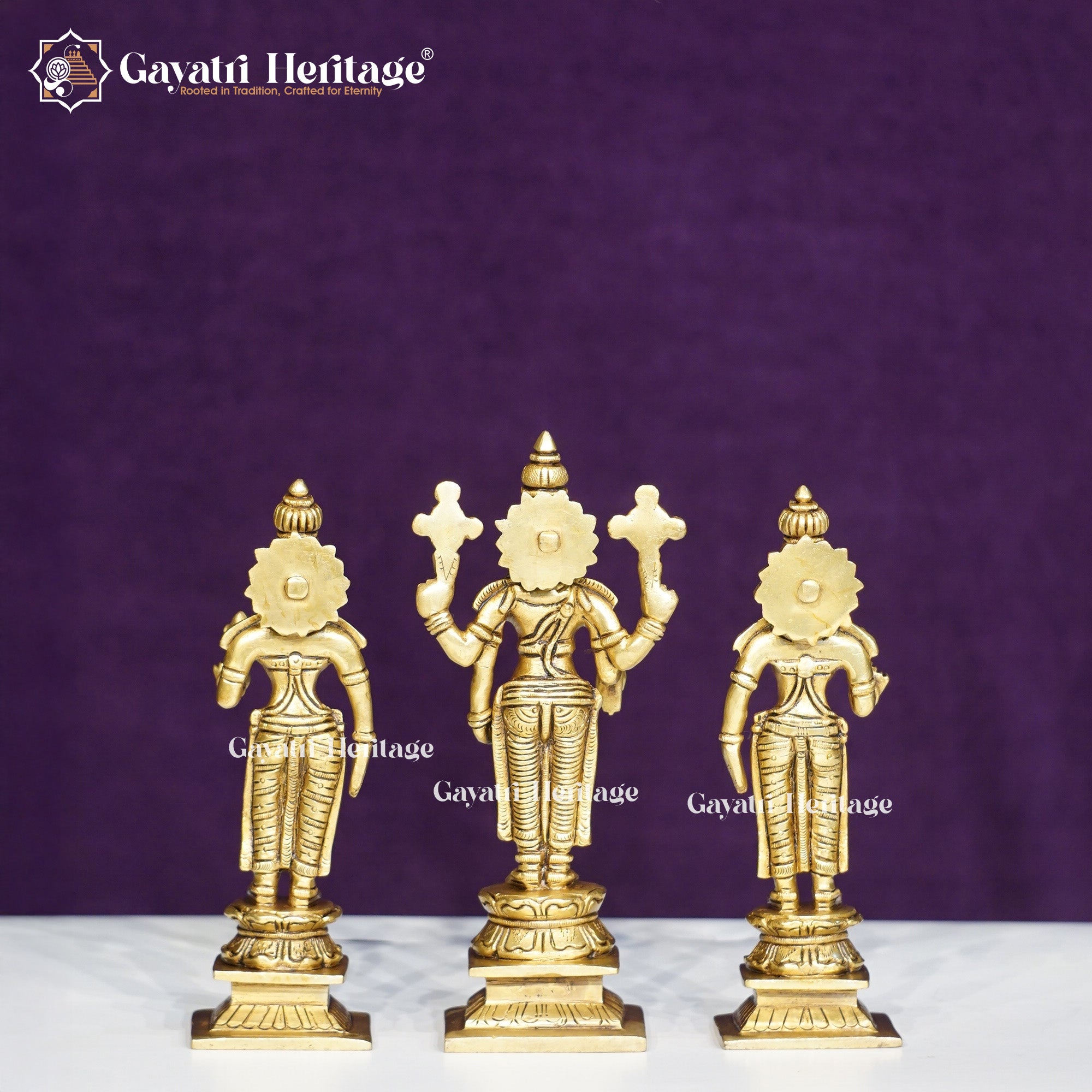 Brass Balaji with Sridevi & Bhudevi – Divine Tirupati Idol for Puja