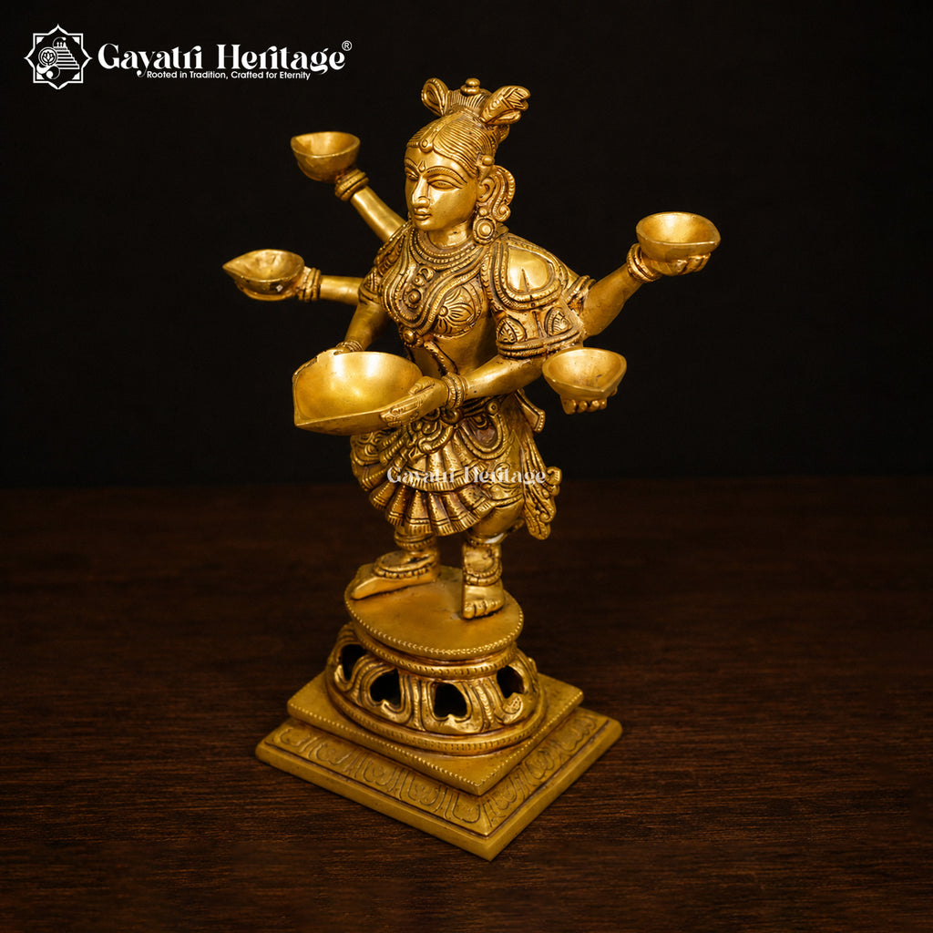 Brass Deep Lady Statue | Welcome Lady Oil Lamp with Hands | Traditional South Indian Deepam