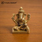 Small Brass Ganesha Idol | Antique Gold Seated Ganesh Murti | Handcrafted Car Dashboard & Home Temple Decor | Spiritual Gift