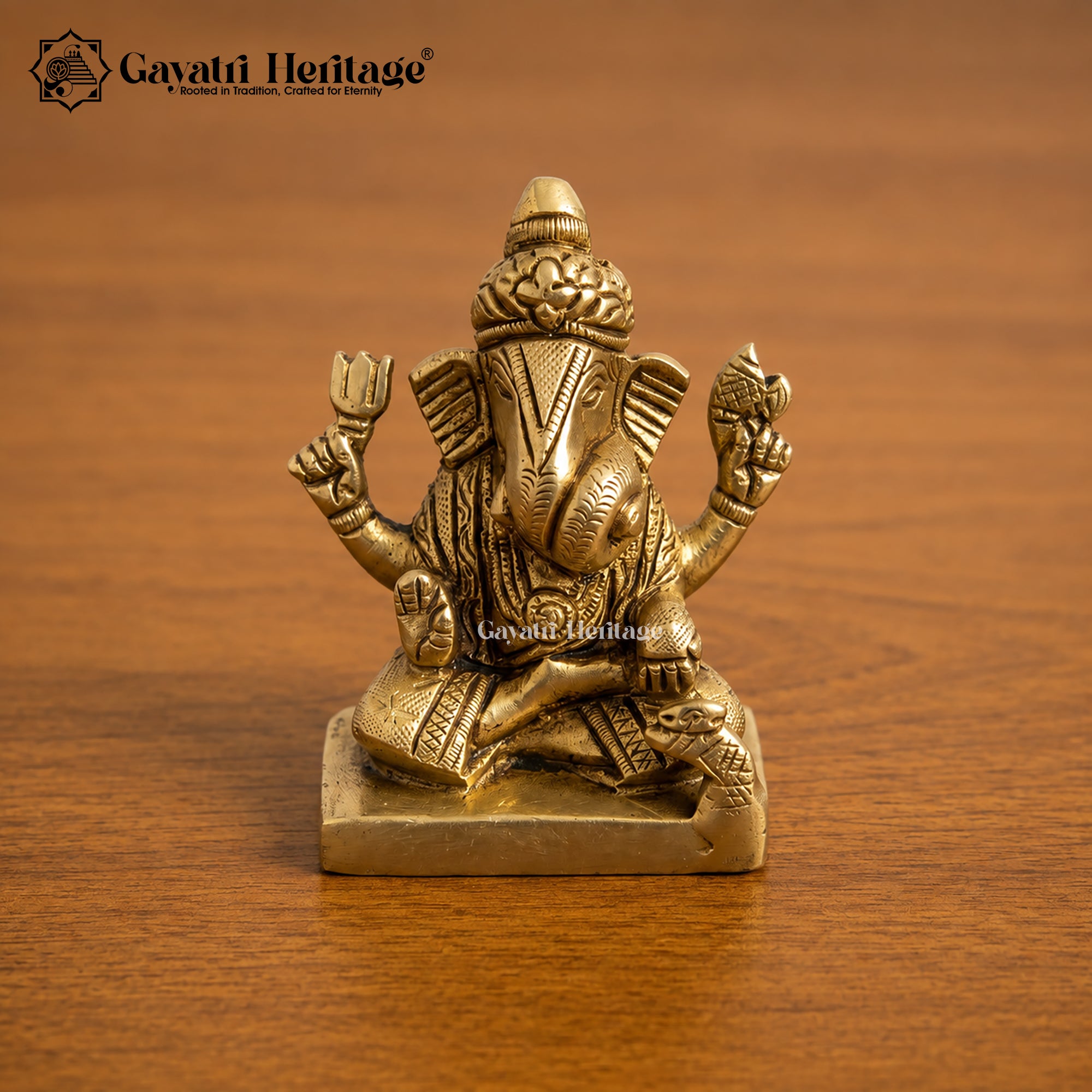 Small Brass Ganesha Idol | Antique Gold Seated Ganesh Murti | Handcrafted Car Dashboard & Home Temple Decor | Spiritual Gift